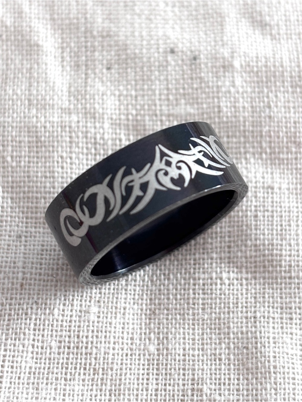 Black and Silver Tribal Pattern Modern Metal Ring